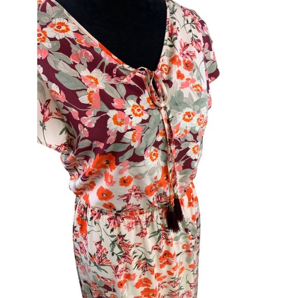 Adrianna Papell Size 2 Floral Full Length Maxi Dress Keyhole Neck Tasseled - Picture 6 of 12